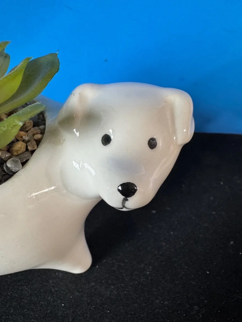 Ceramic Dog Planter with Faux Succulent - White